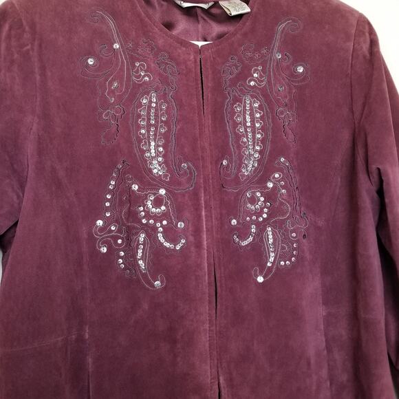 VTG- Laura Ashley Elegant Embellished Suede Leather Jacket Blazer Purple Size XL - Picture 2 of 12
